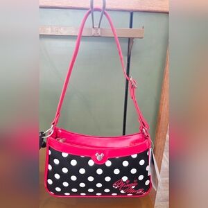 Disney Parks Minnie Mouse Black White Dots Red Trim  Cross Body Purse Handbag